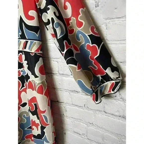 BCBG Maxazria Red Multicolor Paneled A-line Long Sleeve Mini Dress Women Size S - Picture 2 of 6